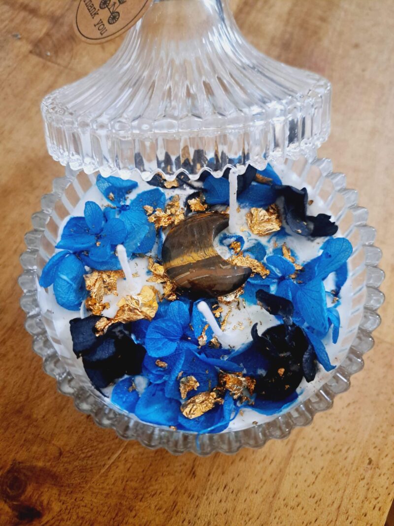 Bougie Protection Œil de Tigre, repousse le mauvais œil, parfumée, 3 mèches XL, hortensias colorés – Image 3