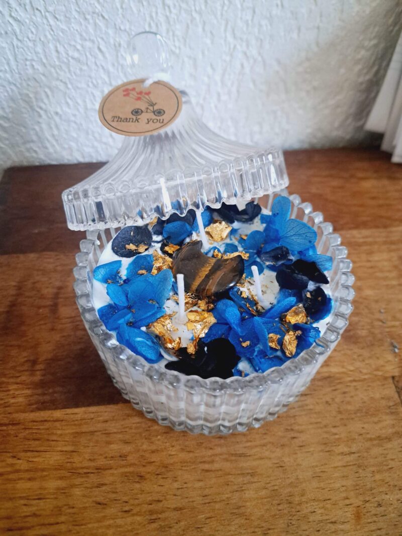 Bougie Protection Œil de Tigre, repousse le mauvais œil, parfumée, 3 mèches XL, hortensias colorés – Image 2