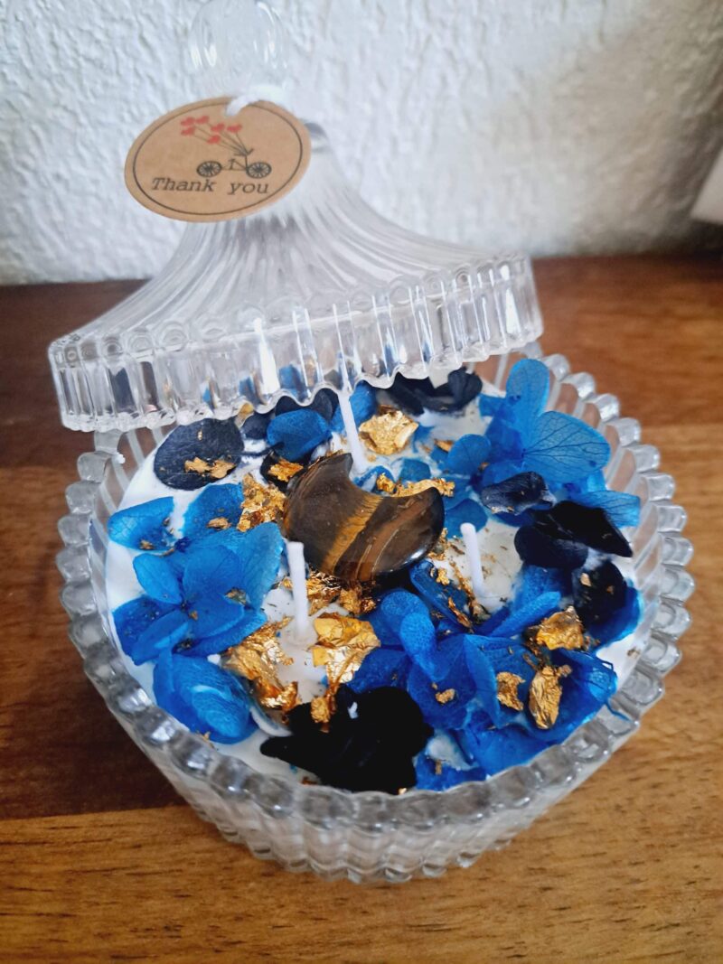 Bougie Protection Œil de Tigre, repousse le mauvais œil, parfumée, 3 mèches XL, hortensias colorés – Image 6