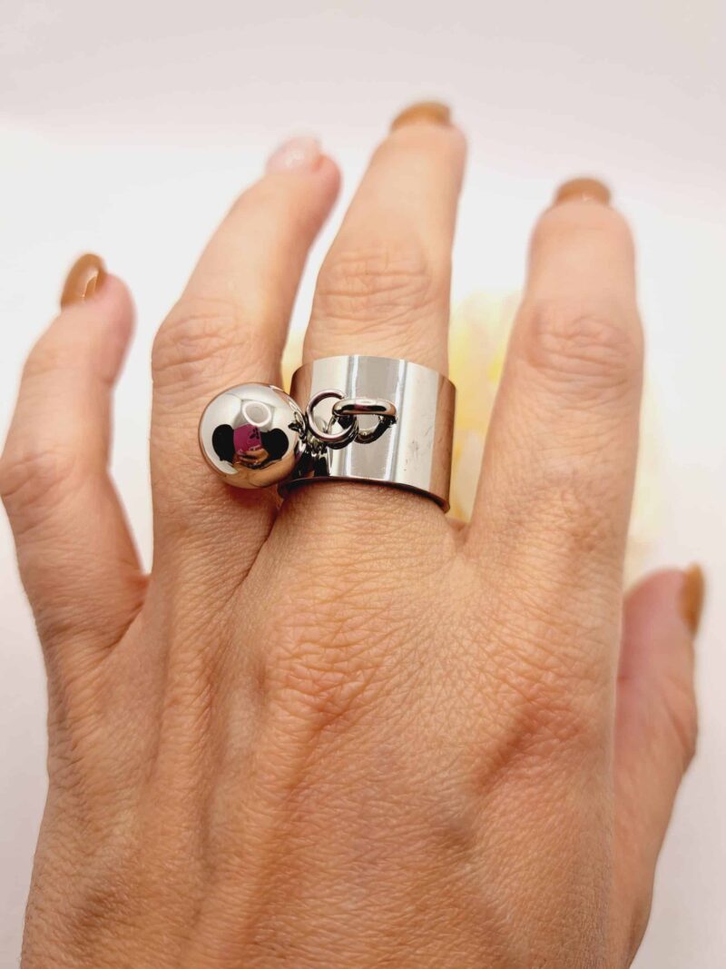 Bague "Anaïs" - Originalité en Acier avec Boule Argentée – Image 7