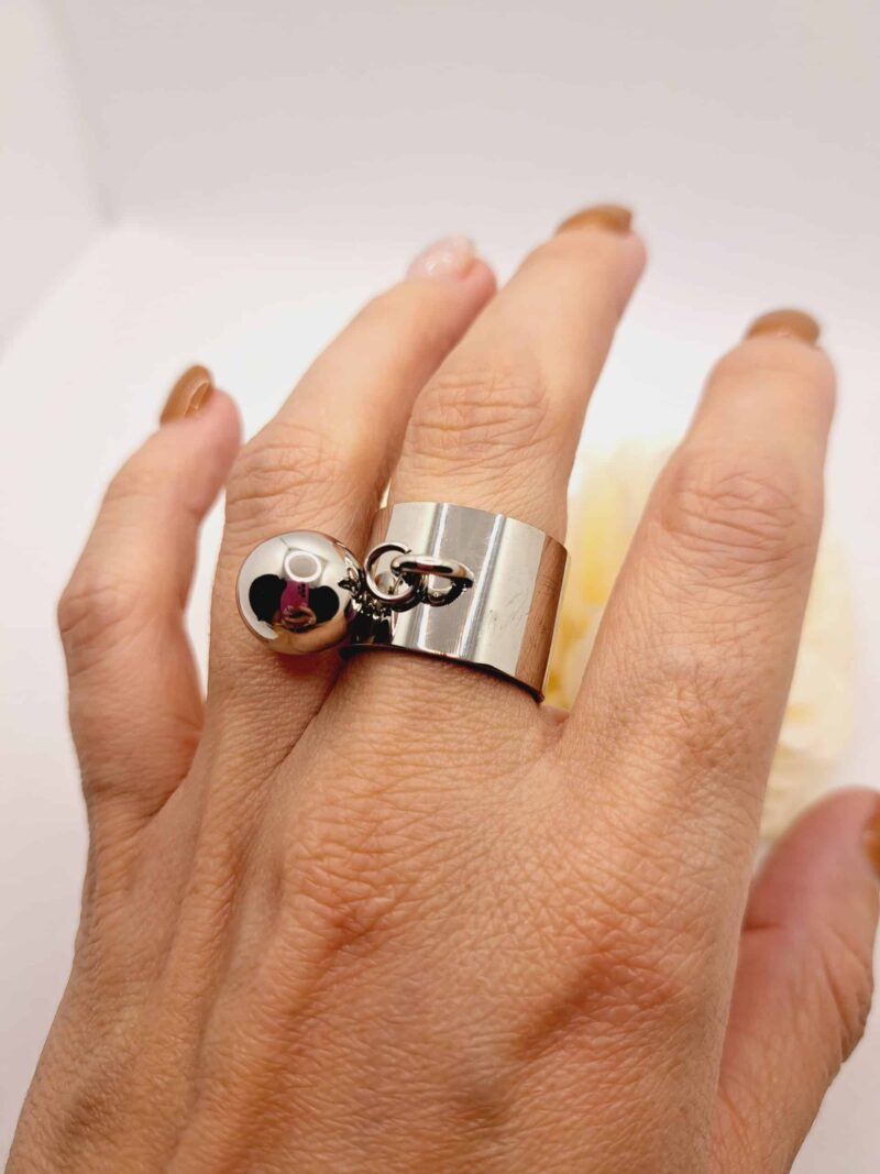 Bague "Anaïs" - Originalité en Acier avec Boule Argentée – Image 8