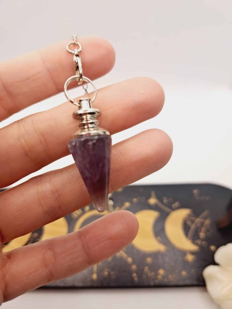 Pendule Améthyste en pierre naturelle, chaîne acier inoxydable argenté – Image 5