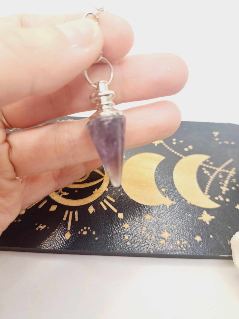 Pendule Améthyste en pierre naturelle, chaîne acier inoxydable argenté – Image 4