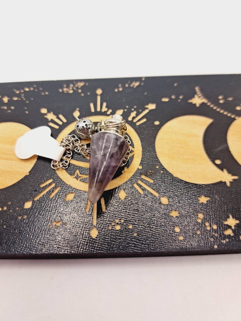 Pendule Améthyste en pierre naturelle, chaîne acier inoxydable argenté – Image 7