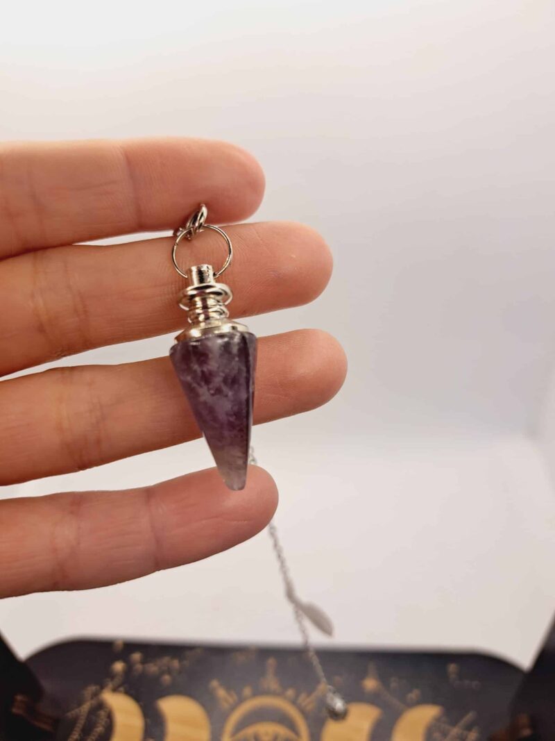 Pendule Améthyste en pierre naturelle, chaîne acier inoxydable argenté – Image 3