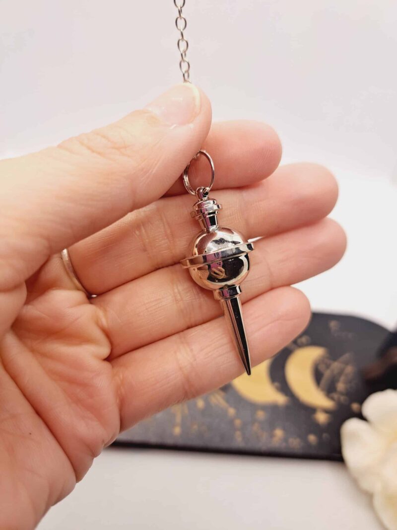Pendule Radiesthésie couleur argent, chaîne en acier inoxydable argenté – Image 2