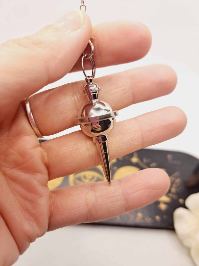 Pendule Radiesthésie couleur argent, chaîne en acier inoxydable argenté – Image 4