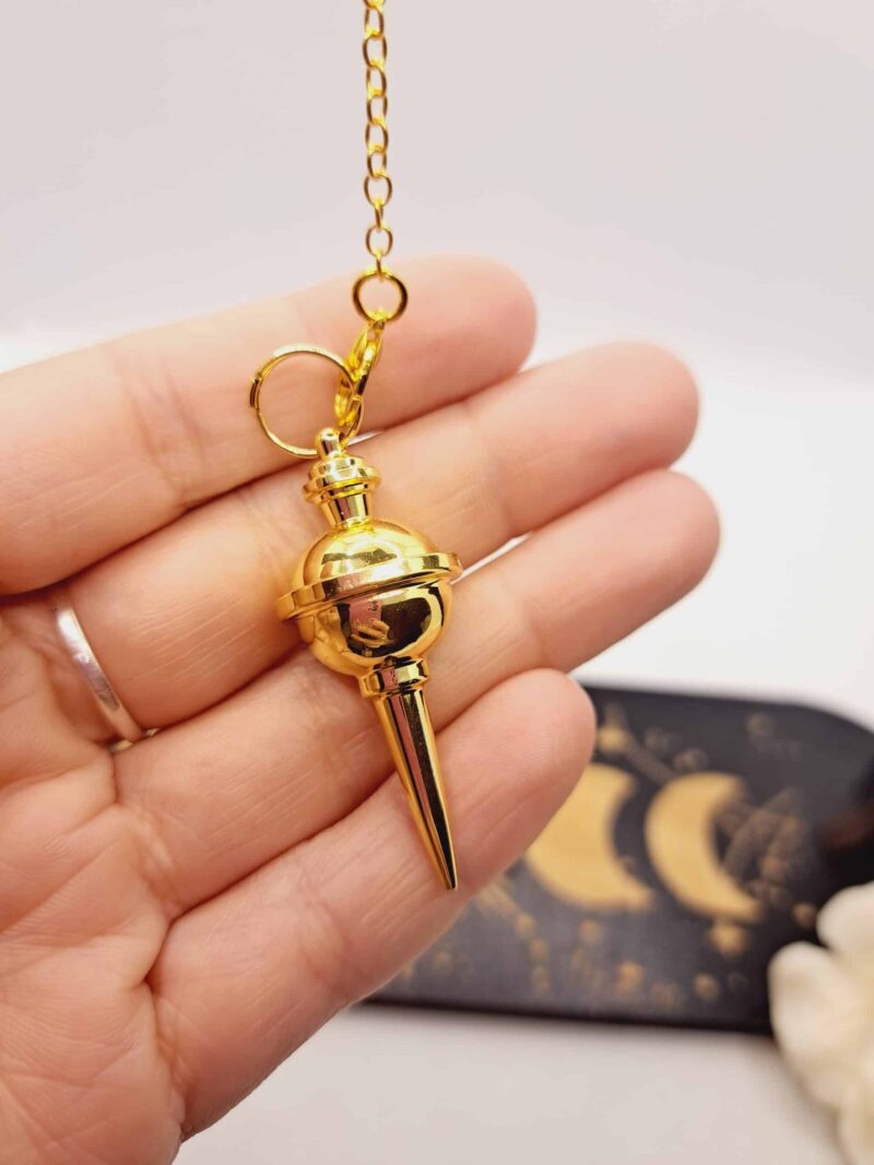 Pendule Radiesthésie original avec chaîne en acier inoxydable doré – Image 4