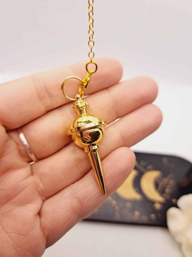 Pendule Radiesthésie original avec chaîne en acier inoxydable doré – Image 2