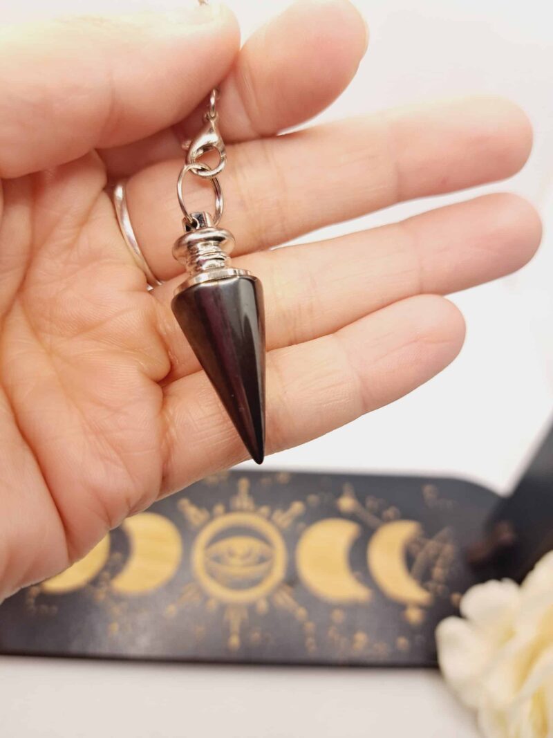 Pendule Obsidienne noir avec chaîne en acier inoxydable argenté – Image 5