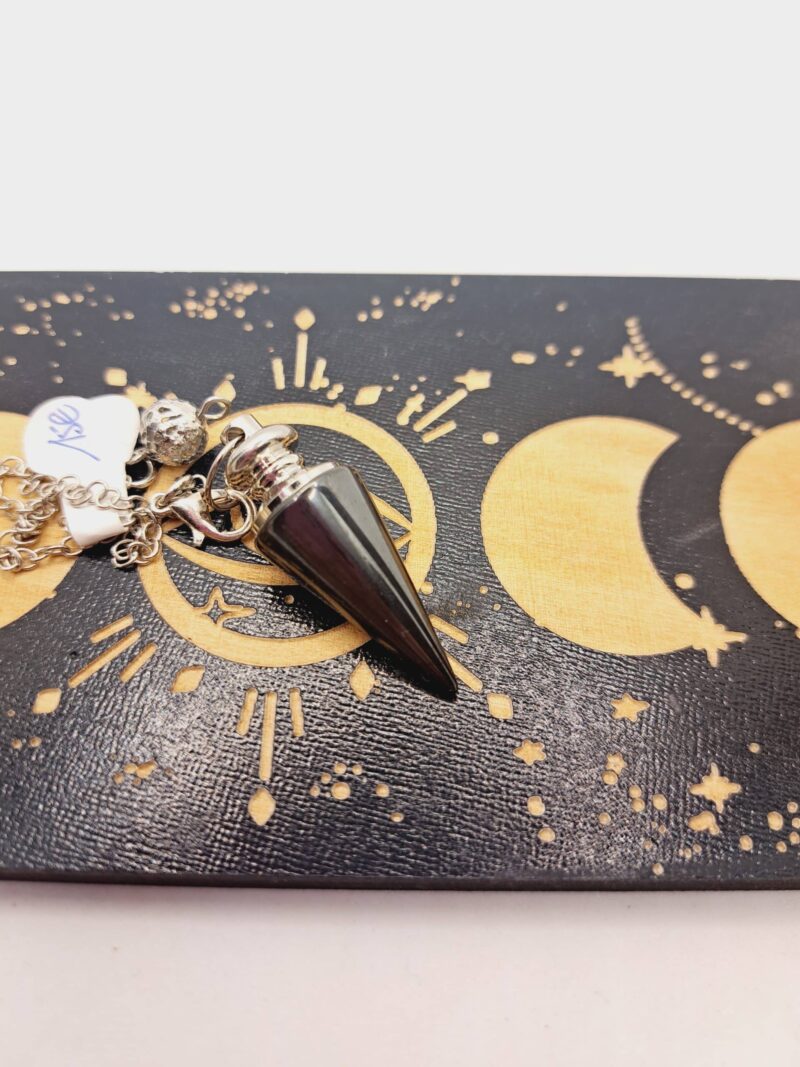 Pendule Obsidienne noir avec chaîne en acier inoxydable argenté – Image 4