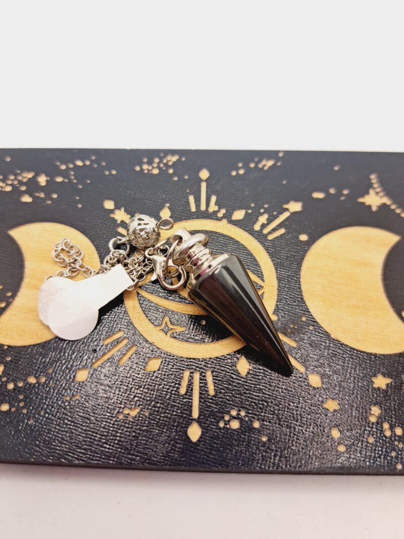 Pendule Obsidienne noir avec chaîne en acier inoxydable argenté – Image 3