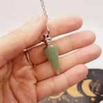 Pendule Aventurine en pierre naturelle, chaîne acier inoxydable argenté