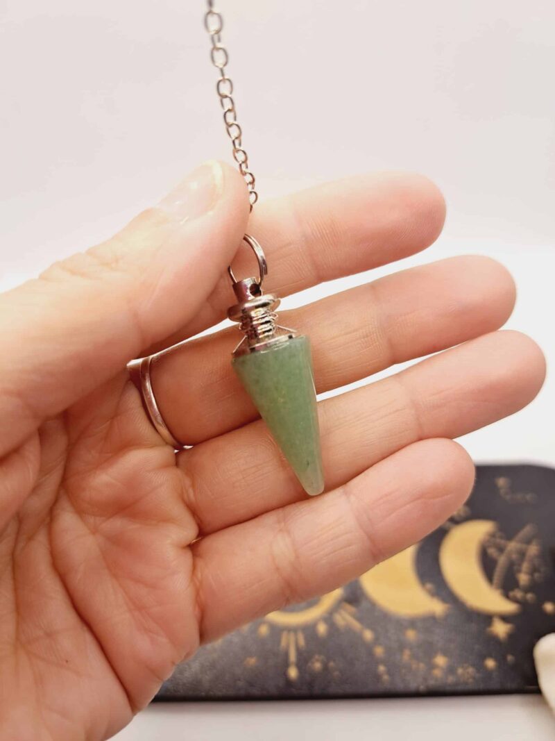 Pendule Aventurine en pierre naturelle, chaîne acier inoxydable argenté – Image 4