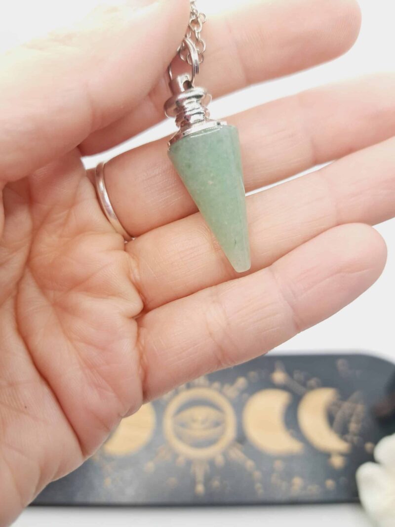 Pendule Aventurine en pierre naturelle, chaîne acier inoxydable argenté – Image 2